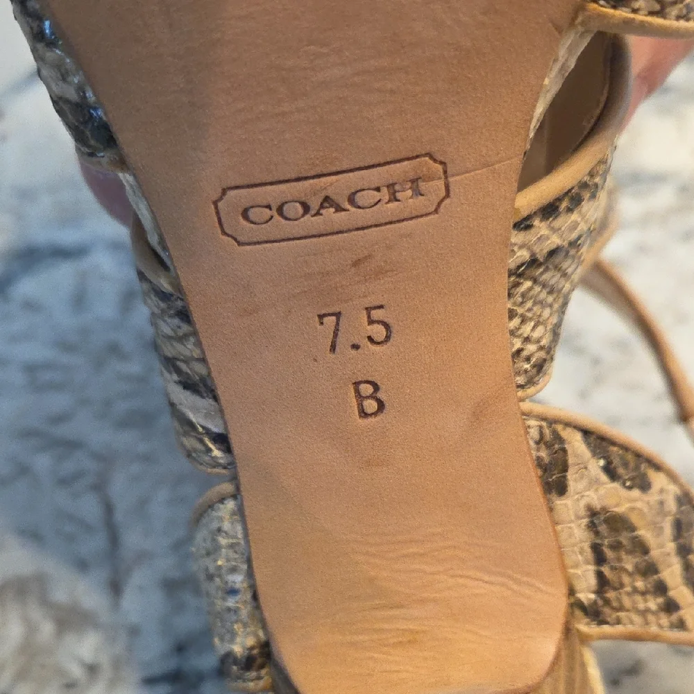 Coach Snakeskin Strappy Heels in Tan and Brown - Picture 3 of 10